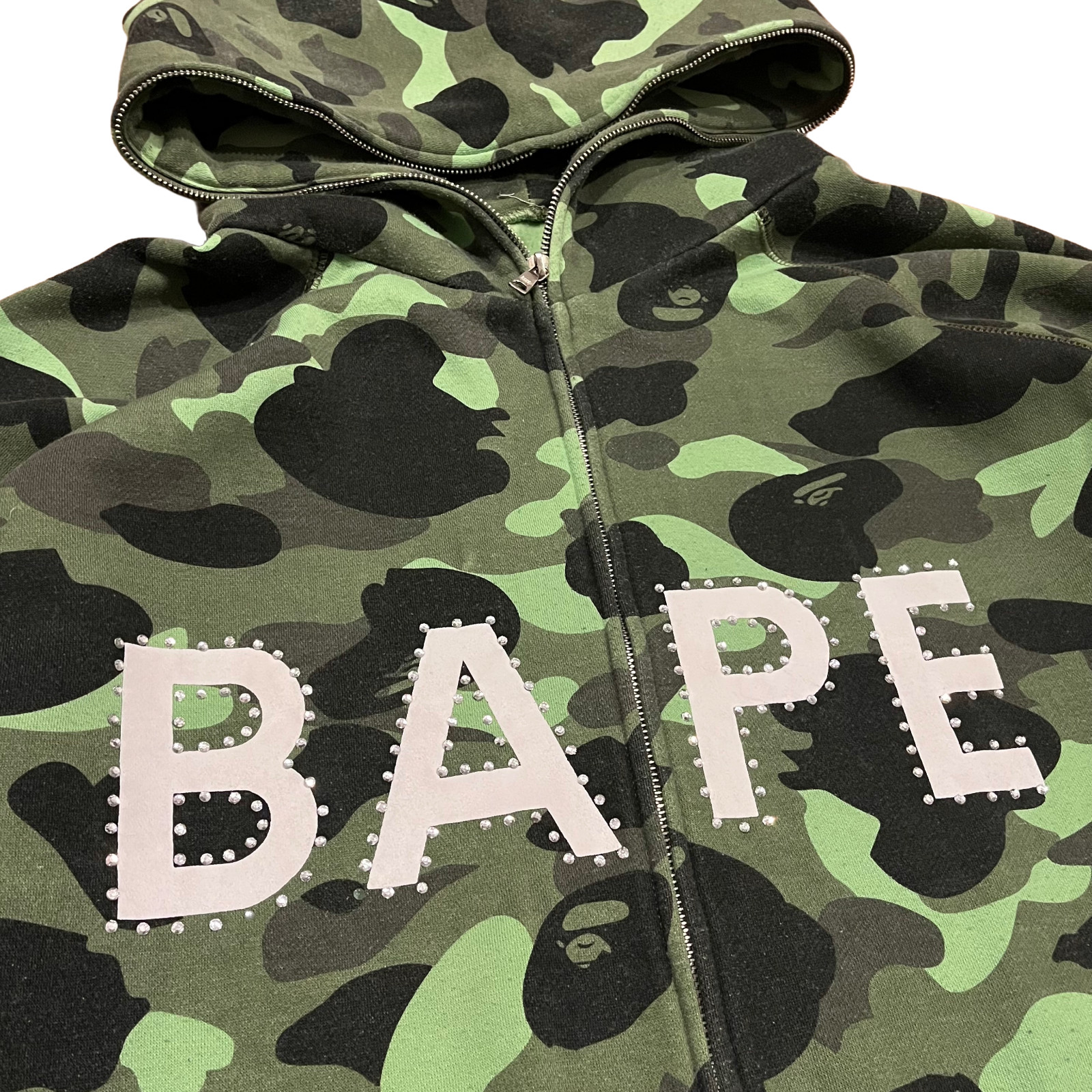 Swarovski BAPE Full Zip Hoodie Green Size XXXL Pharrell Camo Used READ! thumbnail 4