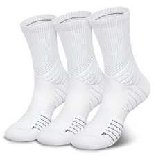  Compression Running Socks for men, Coolmax Anti-Blister Large White 3 Pairs