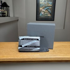 Balenciaga Silver  Black Striped Logo Wallet - 525 - Authentic - Brand New