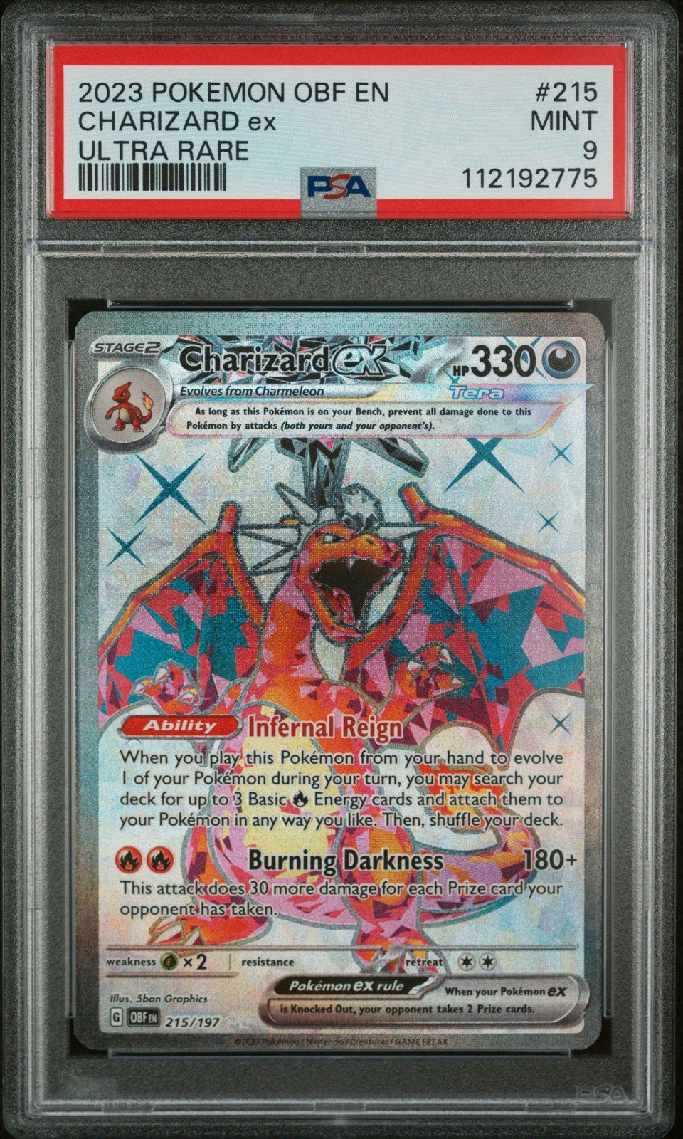 2023 POKEMON OBF EN-OBSIDIAN FLAMES #215 CHARIZARD EX ULTRA RARE🔥 PSA 9