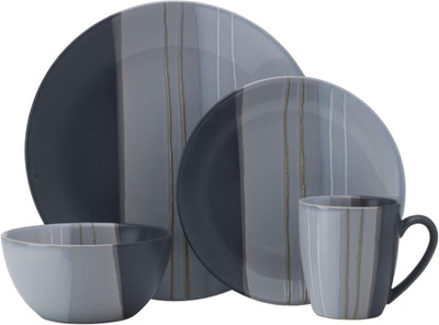 Parker Gray 16 Piece Dinnerware Set, Service for 4, Gray