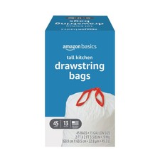 Basics Trash Bags, Tall Kitchen Drawstring, Unscented, 13 Gallon, 45 Count, Pack