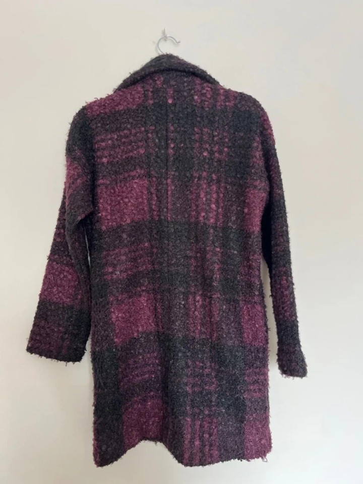 Next Burgundy Black Check Bouclé Coat - Size 8 | eBay UK
