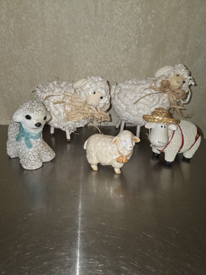 Adorable Lot Of Five SHEEP / LAMB Spring Easter Decor Pieces 