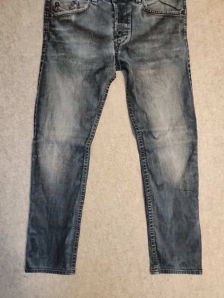 Jeans Diesel Hombres 31x29 Gris Azul Darron Pierna Cónica Elastizados Único Lavado Enfermo 0886A Foto 2 de 4