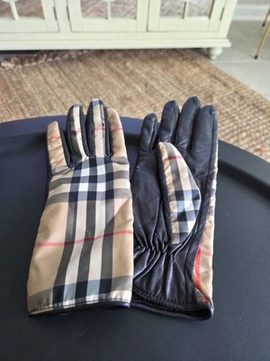Vintage 2004 Burberry Nova Check Plaid Leather Gloves Womens Size 7