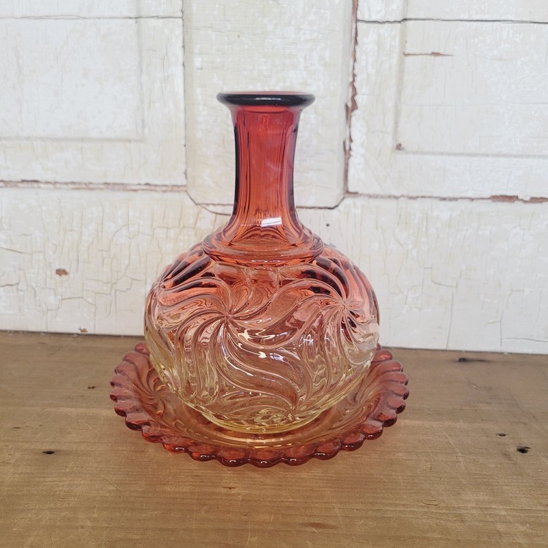 Baccarat Rose Tiente Rosaces Multiples Carafe Underplate French Art Glass Pink