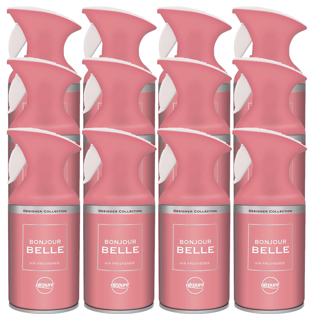 12x AIRPURE BONJOUR BELLE DESIGNER FRAGRANCE TRIGGER AIR FRESHENER 250ml