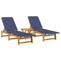 Sonnenliegen 2 Stk. Mit Tisch Dunkelblau Massivholz Akazie