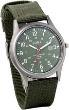 Armbanduhr Kalender LED Licht Canvas Stoff Band Quarz Analog Uhr
