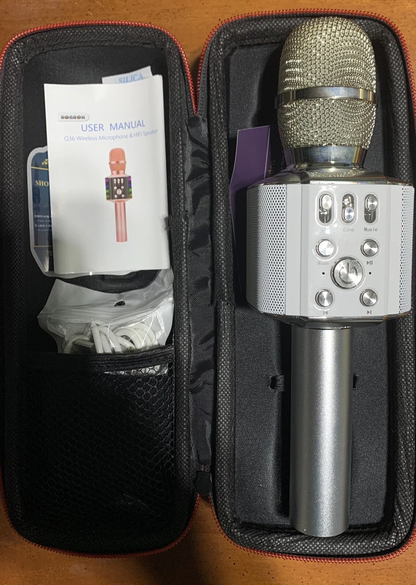 Karaoke BONAOK Wireless Bluetooth Microphone with controllable LED Silver