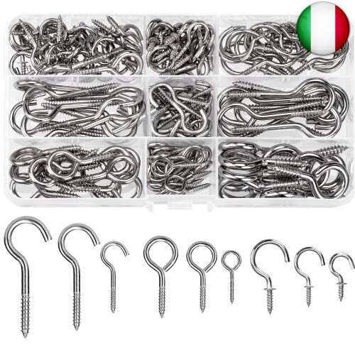 HATANSE 150 Pezzi Ganci a Vite in Acciaio Inox 9 Dimensioni Viti a Gancio per