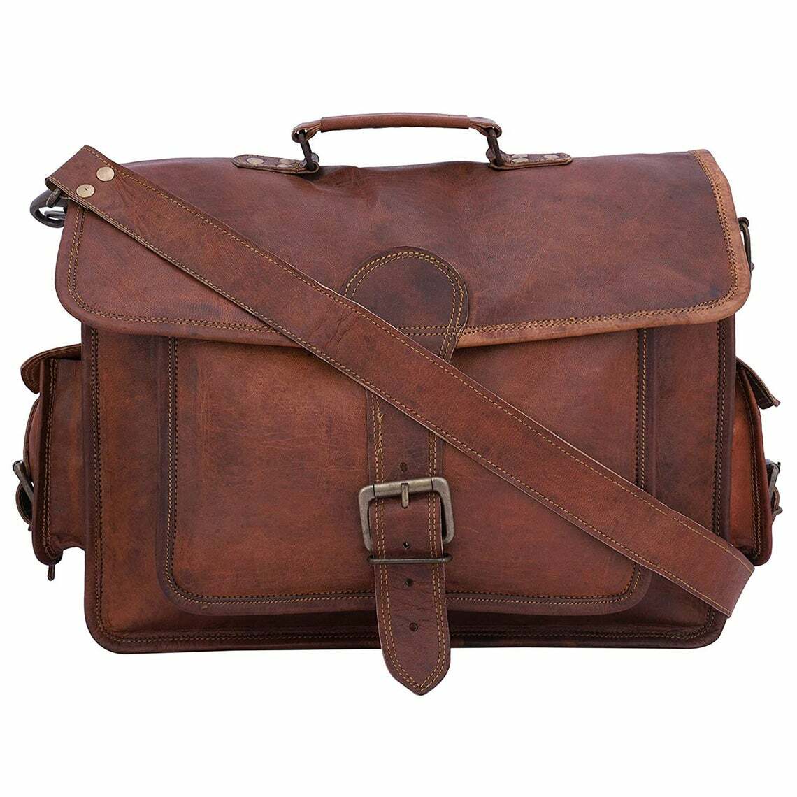 Men's Leather Messenger Bag Large Laptop Briefcase Shoulder Bag-image