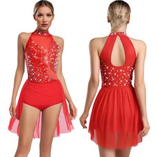 Women Leotard Lyrical Bodysuit Dance Dancewear Gymnastics Back Hollow Out Tango