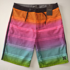 NWT Hurley ombre rainbow black striped board shorts swim trunks boys 18 / 29