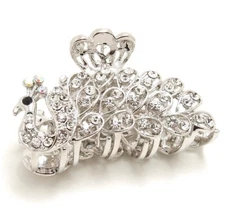 New White Silver Color Crystal High Quality Metal peacock hair claws clips