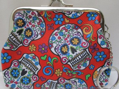 Sugar Candy Skull Day Of The Dead 4.5'' Coin Purse Beige Red Floral Skull