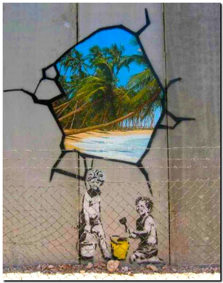 3 バンクシー 丘の上 60×80 BANKSY STREET ART CANVAS PRINT Tropical Paradise 24