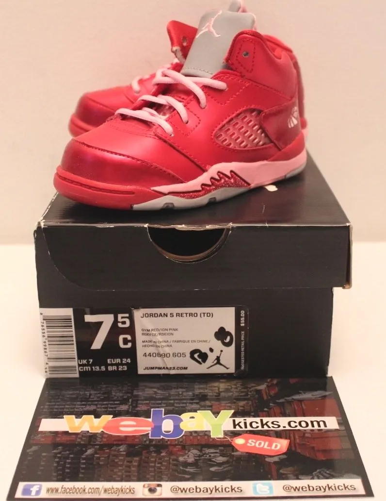 Air Jordan 5 Valentine&#039;s Red Pink Sneakers Toddler&#039;s GP Girl Size 7.5C | eBay