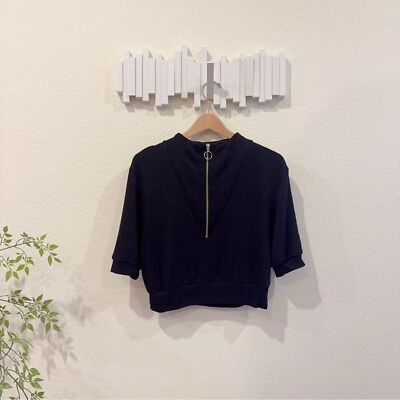 C/meo Collective Black Knit Short Sleeve Crop Sweater Top PREOWNED Women Size M