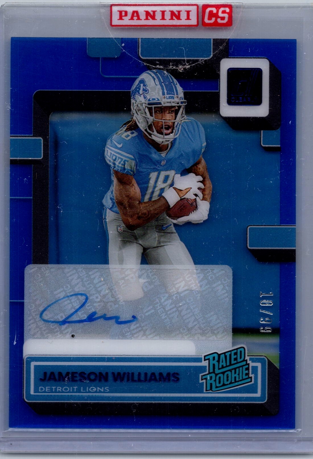 2022 Donruss #308 Jameson Williams #308 Rated Rookies Autographs Blue /99 Lions