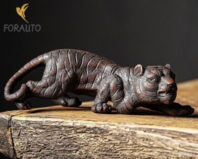 Chinese Zi Sha Clay Tiger Statue Figurine Feng Shui Tea Pet Table Decor
