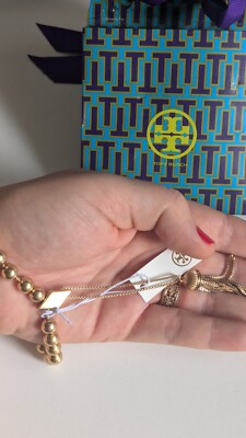 Tory Burch Worry Bead Armband KOMBOLOl sehr selten goldfarben, Bolo Slider Geschenk