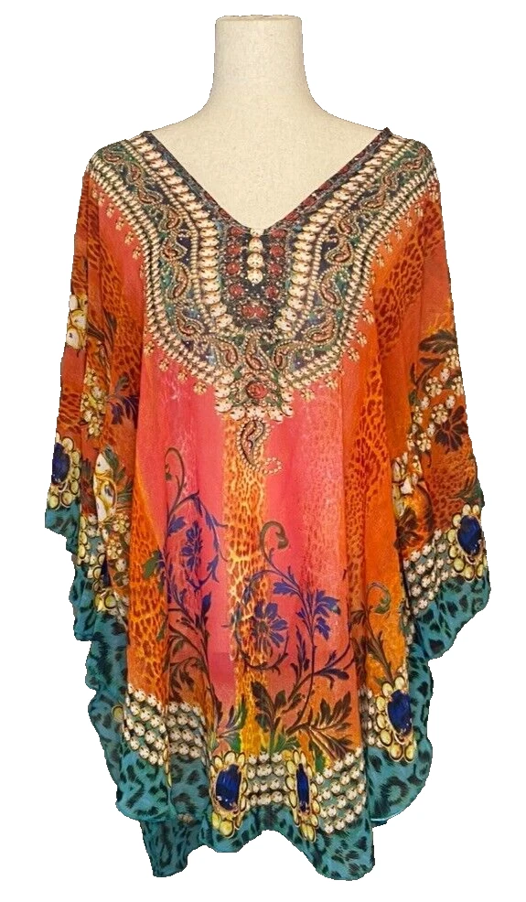Do Everything in Love Boho Rhinestone Round Hem Coverup Poncho Top SZ OS NEW