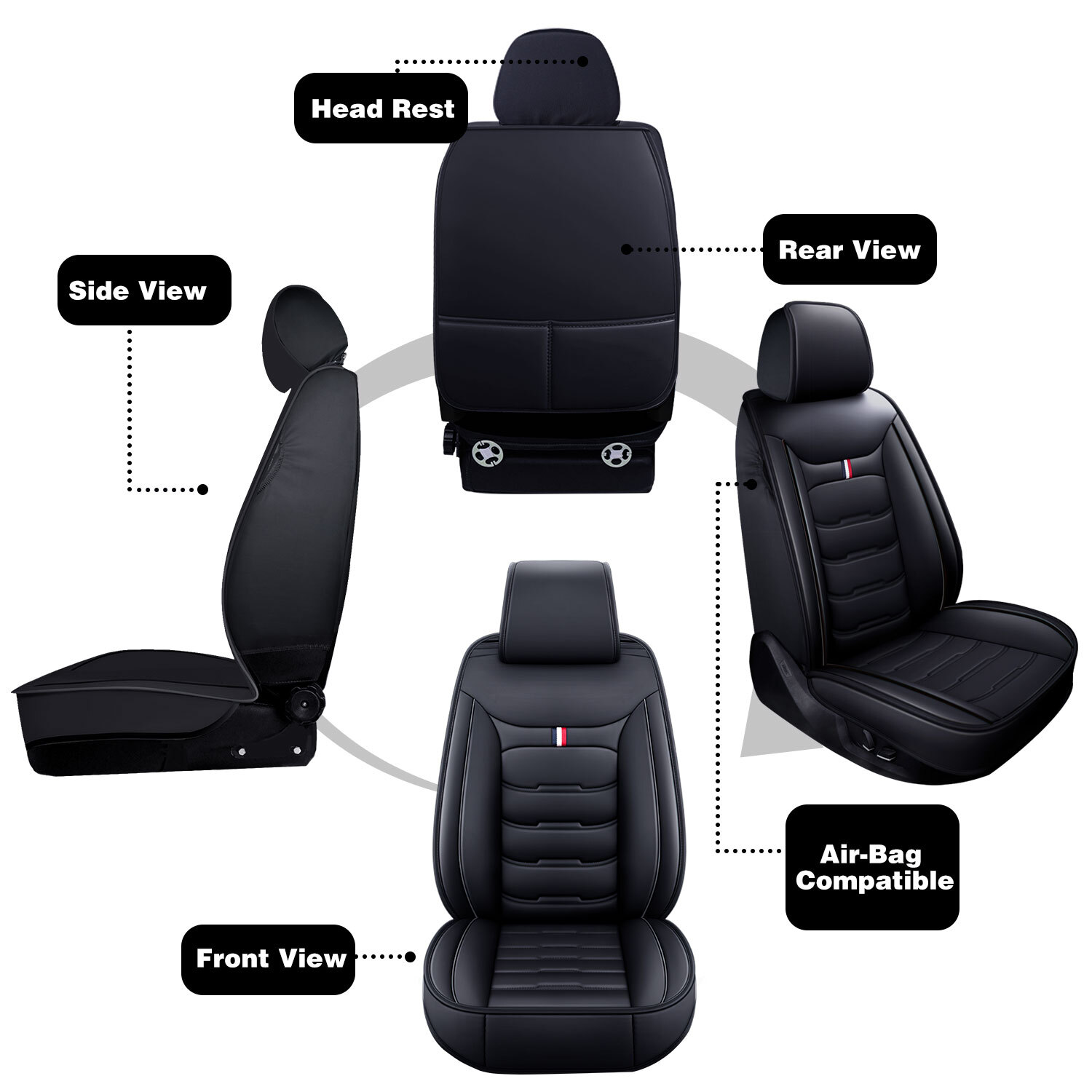 For Cadillac Leather Car Seat Cover Front Rear Full Set 5-Seat Protector Cushion