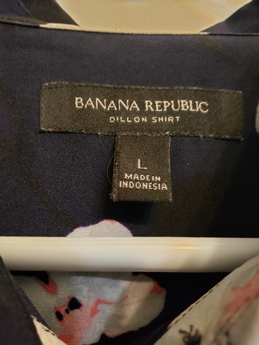 Banana Republic Large  Puff Tie Sleeve Navy Floral Blouse Shirt - Foto 2 di 6