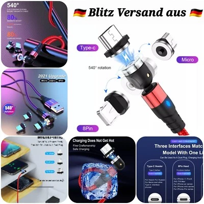 Magnet Ladekabel 1m 2m Micro USB C Handy Samsung LG Huawei Xiaomi OnePlus Auto - Bild 1 von 4