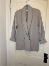 Jaeger 100% Wool Taupe Cardigan Double Breasted Knit Blazer Sz S