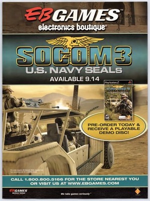 Socom 3 Navy Seals - PS2 - EB Games Vintage Original Print Ad/Poster Promo 2005