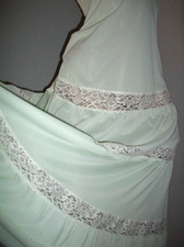 Vtg Olga Style Mint Lace Long Nylon Nightgown S XS
