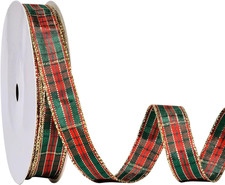 Christmas Gingham Ribbon 5/8 Inch Traditional Tartan Woven Edge Ribbon for Gift