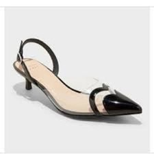 NEW A New Day Black  Clear Eleanor Heart Slingback Kitten Heels, Size 7.5
