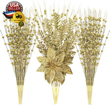 24 Pack Artificial Glitter Berry Stem Ornaments - 17.5 Inch Fake Christmas Picks