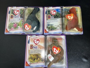 Year 2000 McDonald’s Ty Teenie Beanies Dinosaur Trio Complete Set NEW