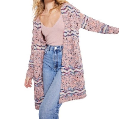 Lisa Todd Lofty Lover Cardigan Sweater Pink Pointelle Knit Long Size Medium NWT