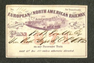 European & North American Railway Railroad Annual Pass 1871