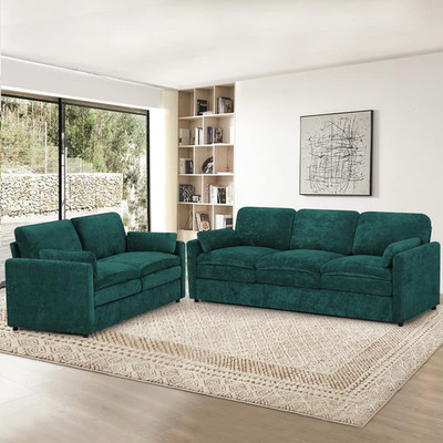 Stylish Teal Chenille Sofa Set - 2-Piece Loveseat & 3-Seater with Pillows