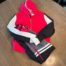 PINK Victoria's Secret Red Jogger Tracksuit Set Zip L Hoodie  M Sweatpants