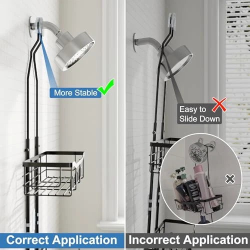 Upgraded Extended Length Shower Caddy Over Showerhead No Drilling Needed