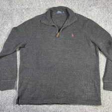 Polo Ralph Lauren Sweater Mens Large Charcoal Gray 1/4 Zip Pullover Red Pony
