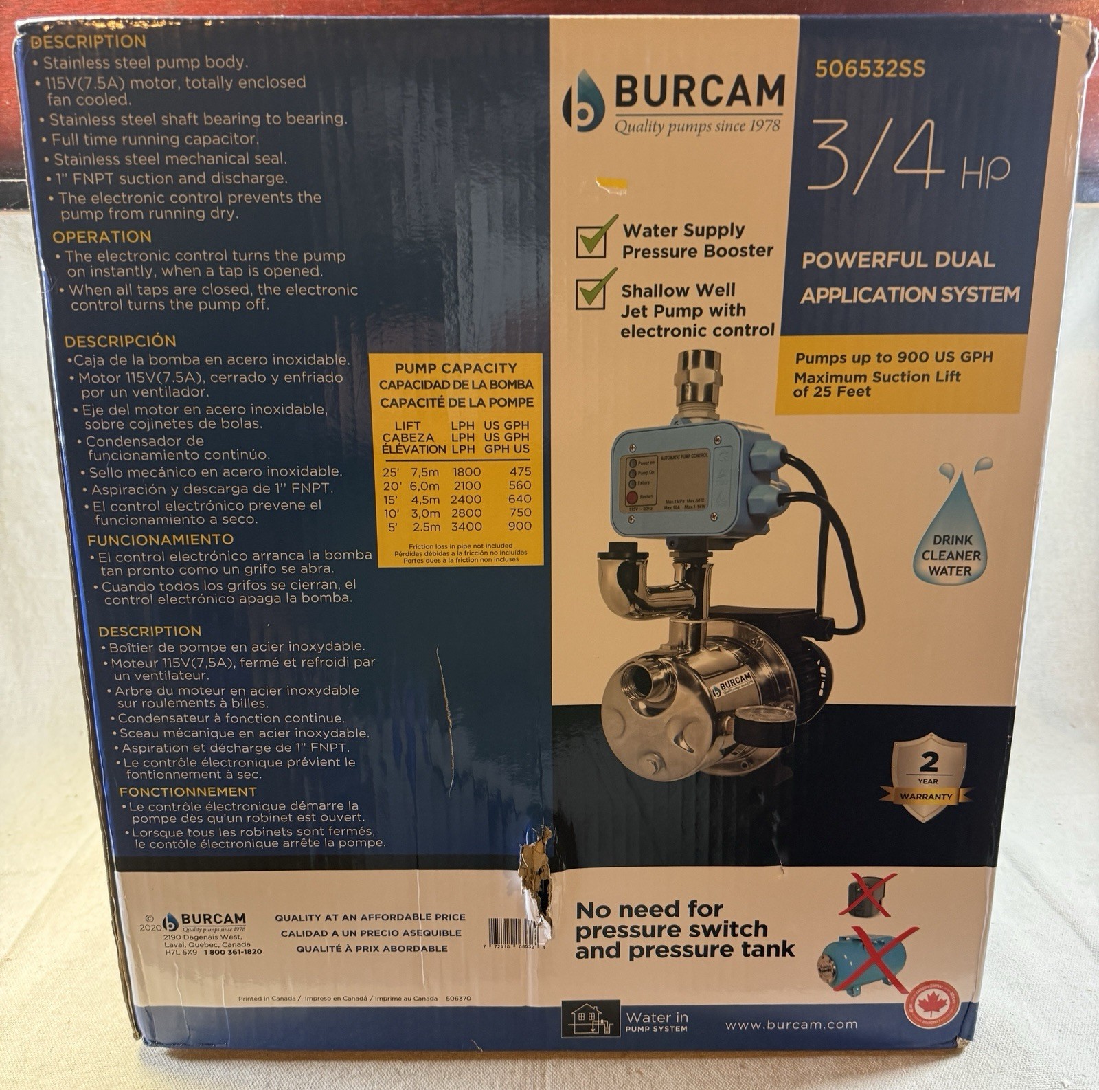 BURCAM 506532SS 3/4 hp 900 US GPH Shallow Well Jet Pump - Stainless Steel
