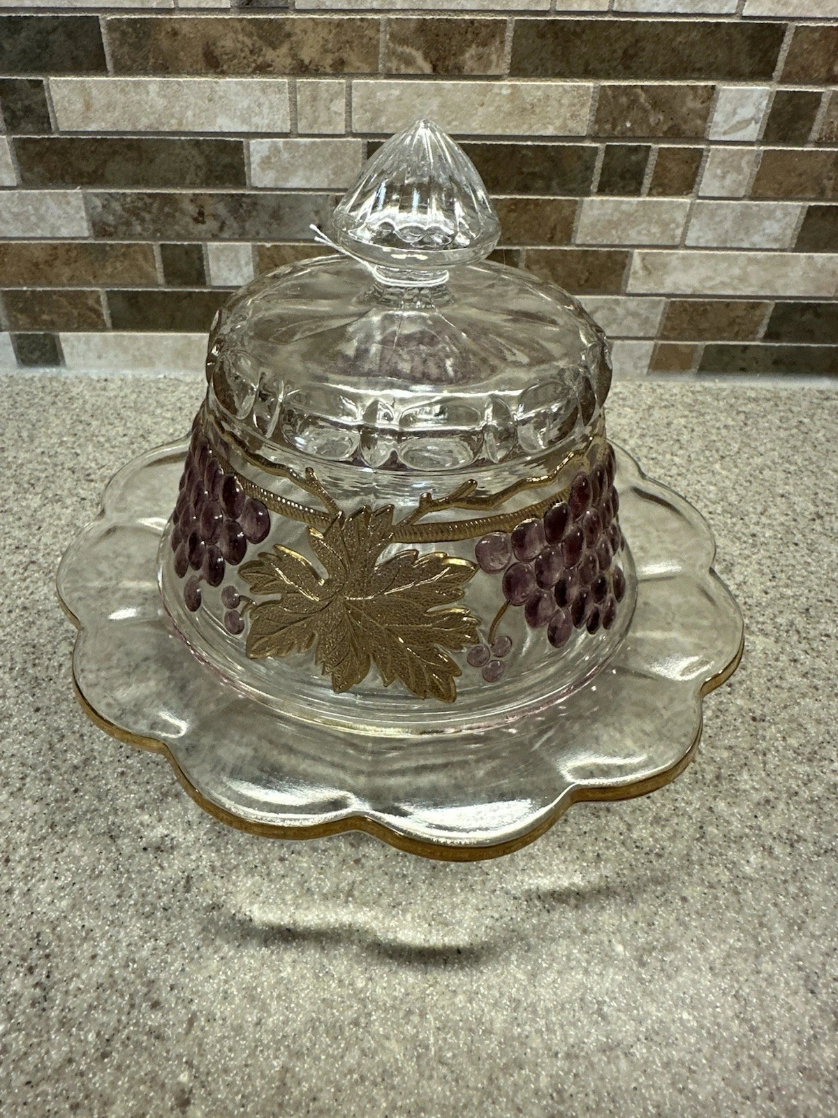 Mosser Glass Butter/Cheese Dish in the "Grape & Cable" Pattern