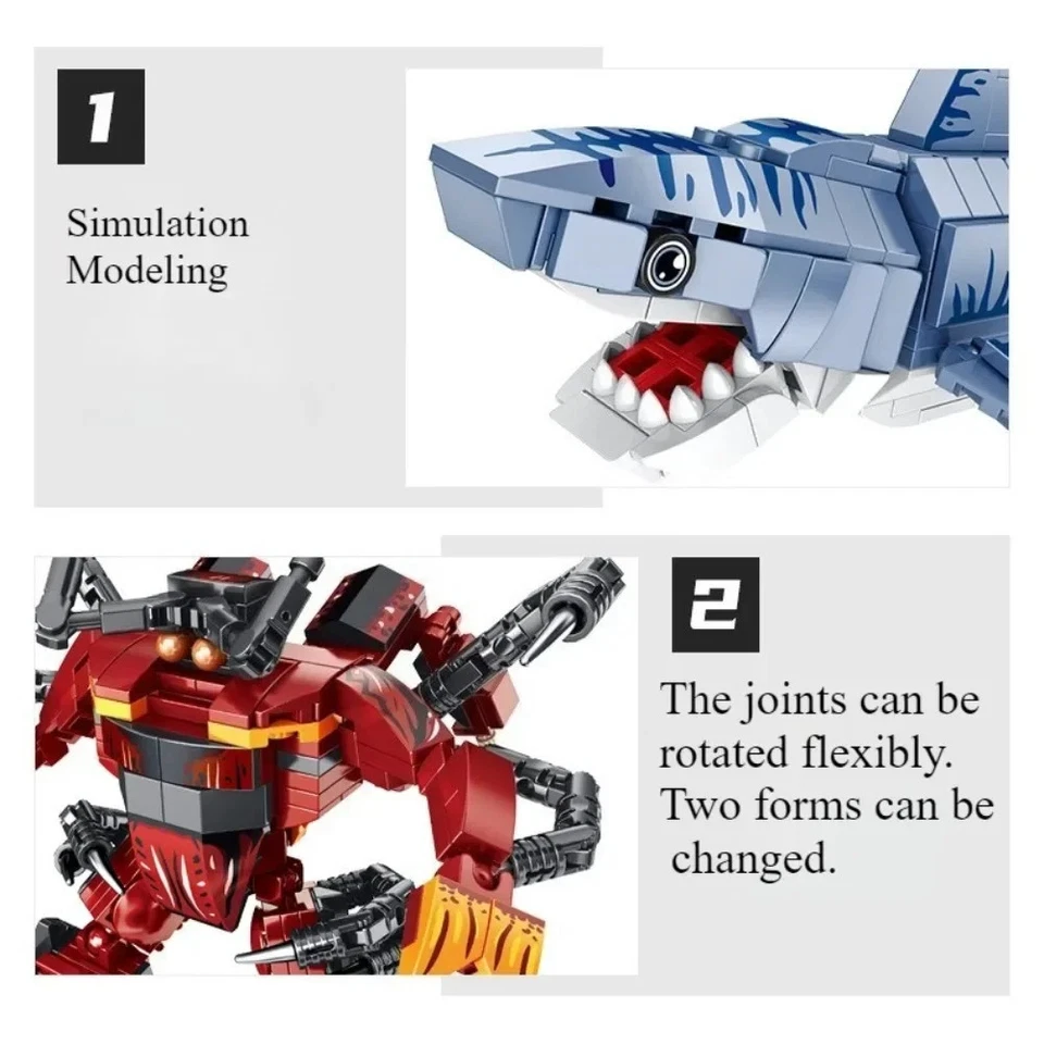 12 Marine Robots Building Blocks Shark/Crab/Lobster Transforming Toy for Kids 8+ - Image 3 of 4