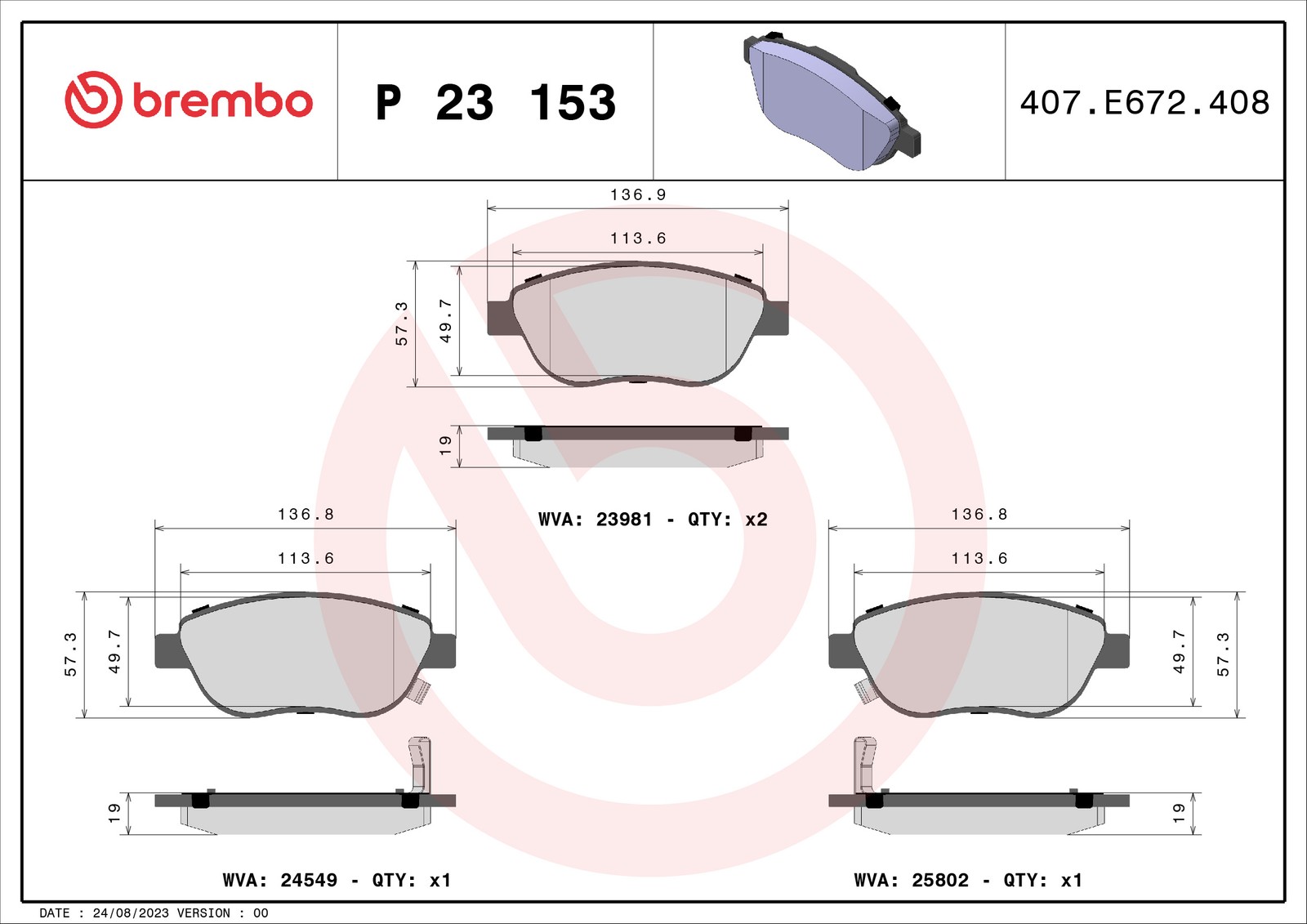 Brembo Bremsbelagsatz, Scheibenbremse [Hersteller-Nr. P23153] für Fiat - Bild 5