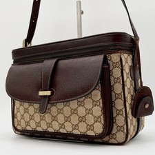 GUCCI GG Supreme Shoulder Bag Crossbody Box Leather Brown x Beige Authentic F/JP