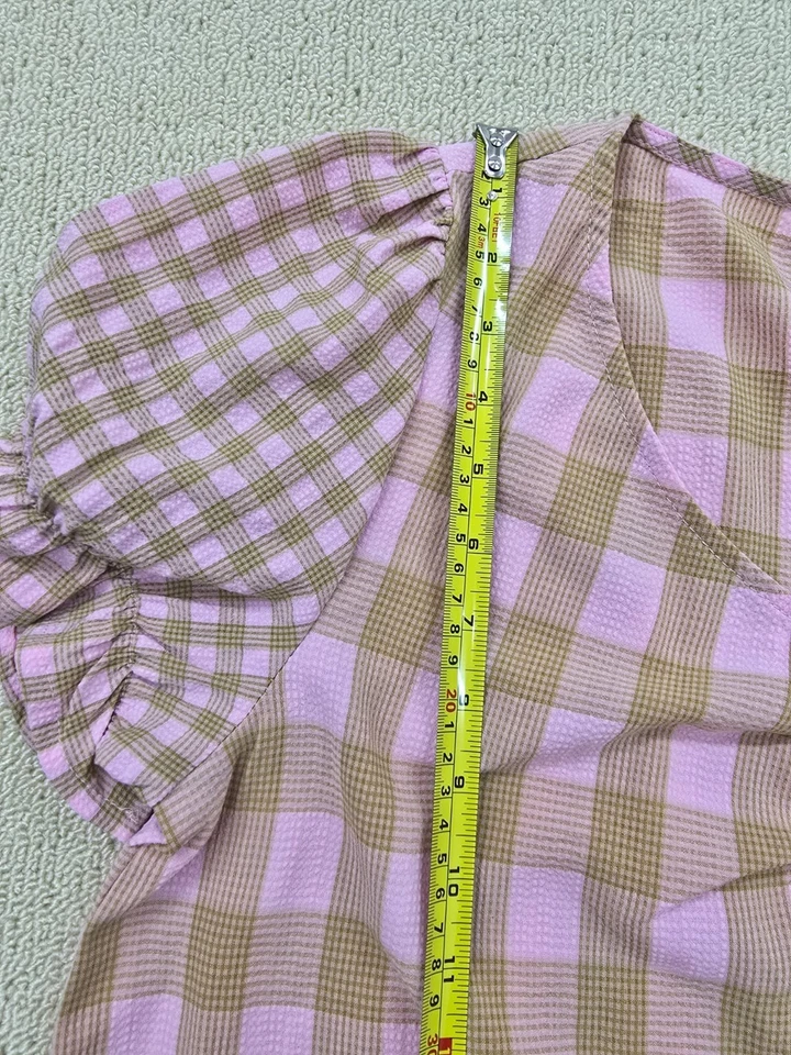Robe maxi en vichy rose beige Vila manches courtes bouffantes col rond M - Photo 4/4